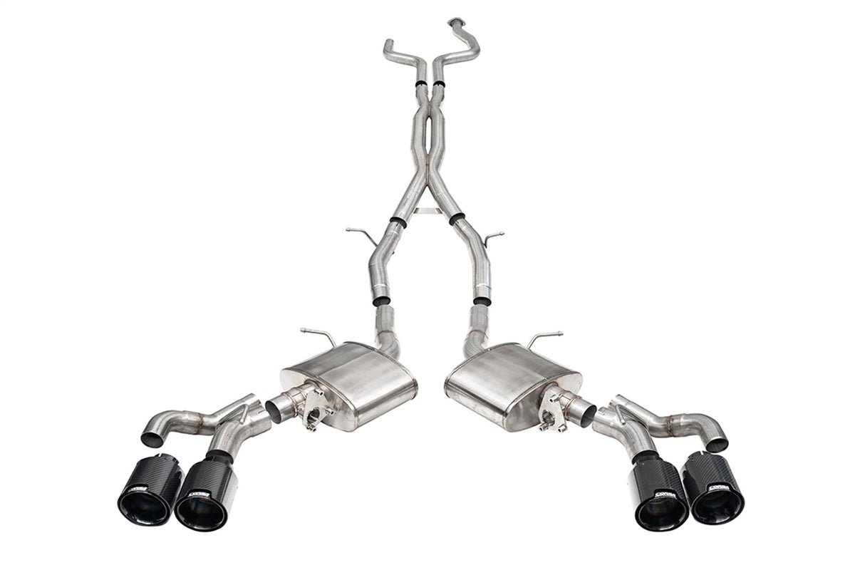 Corsa 2022-24 Caddy CT5 V Blackwing 3in. Cat-Back w/ Act. Exh. - Dbl X-Pipe - Twin 4.5in. BlkCF Tips - 21320CFBLK