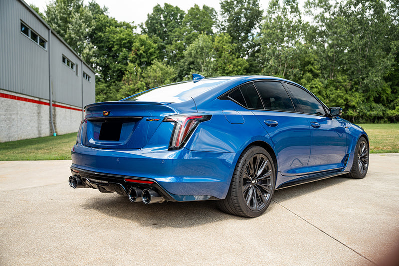 Corsa 22-24 Caddy CT5-V Blackwing 3in Axle-Back - Act. Exh. - Dual Rear Exit - Twin 4.5in Blk CF Tip - 21322CFBLK