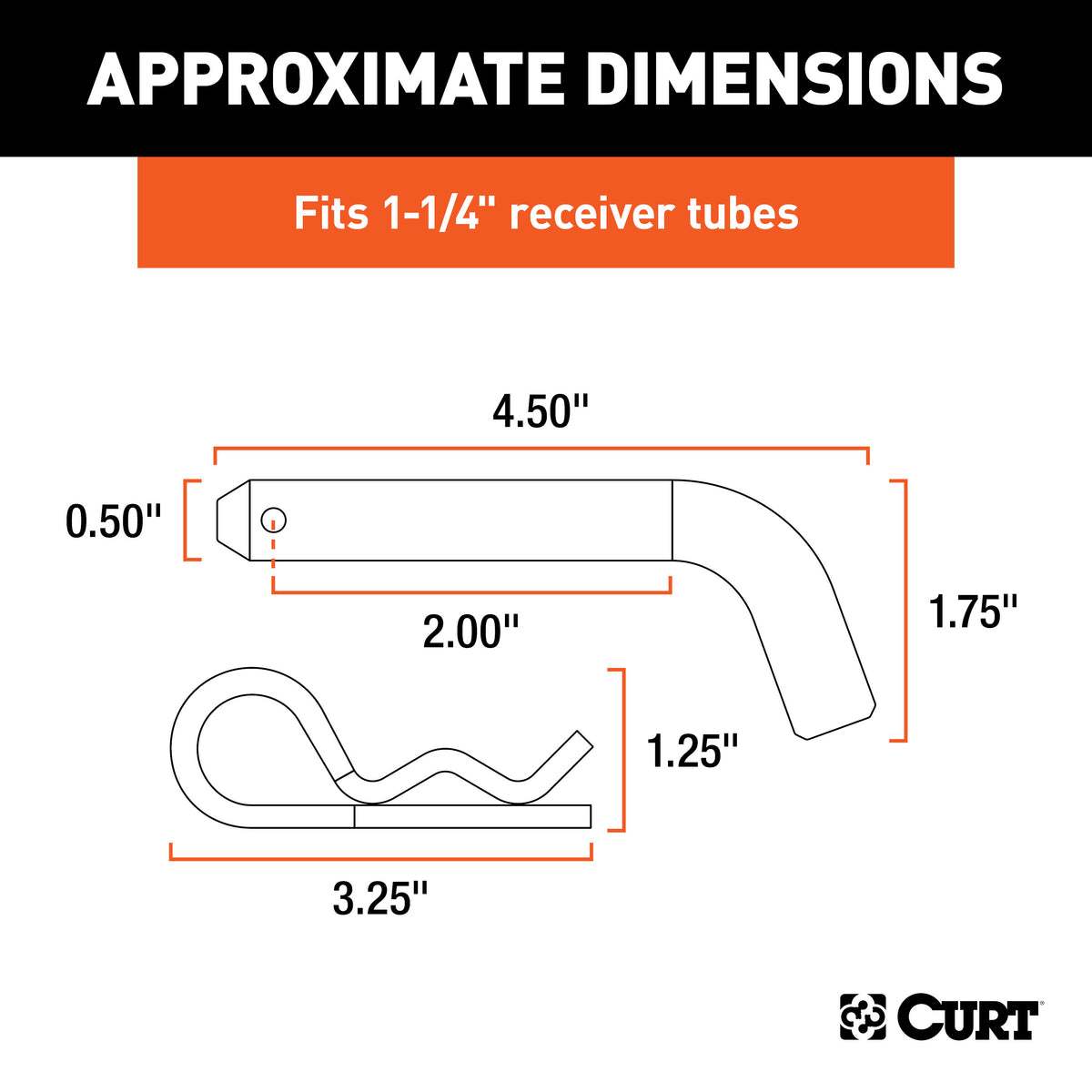 CURT 21400 Trailer Hitch Pin & Clip, 1/2-Inch Diameter, Fits 1-1/4-Inch Receiver