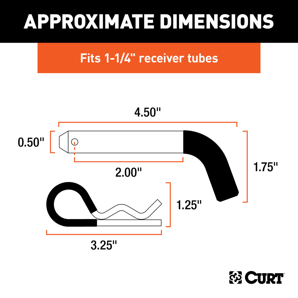 CURT 21410 Trailer Hitch Pin & Clip with Vinyl-Coated Grip, 1/2-Inch Diameter, Fits 1-1/4-Inch Receiver