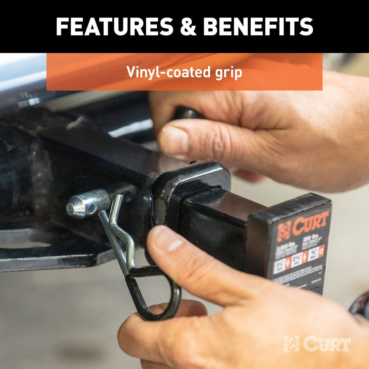 CURT 21410 Trailer Hitch Pin & Clip with Vinyl-Coated Grip, 1/2-Inch Diameter, Fits 1-1/4-Inch Receiver