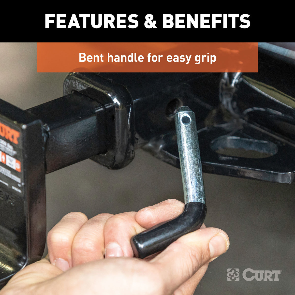 CURT 21410 Trailer Hitch Pin & Clip with Vinyl-Coated Grip, 1/2-Inch Diameter, Fits 1-1/4-Inch Receiver