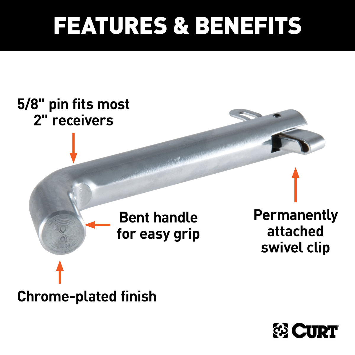 CURT 21551 Swivel Trailer Hitch Pin, 5/8-Inch Diameter, Fits 2-Inch Receiver