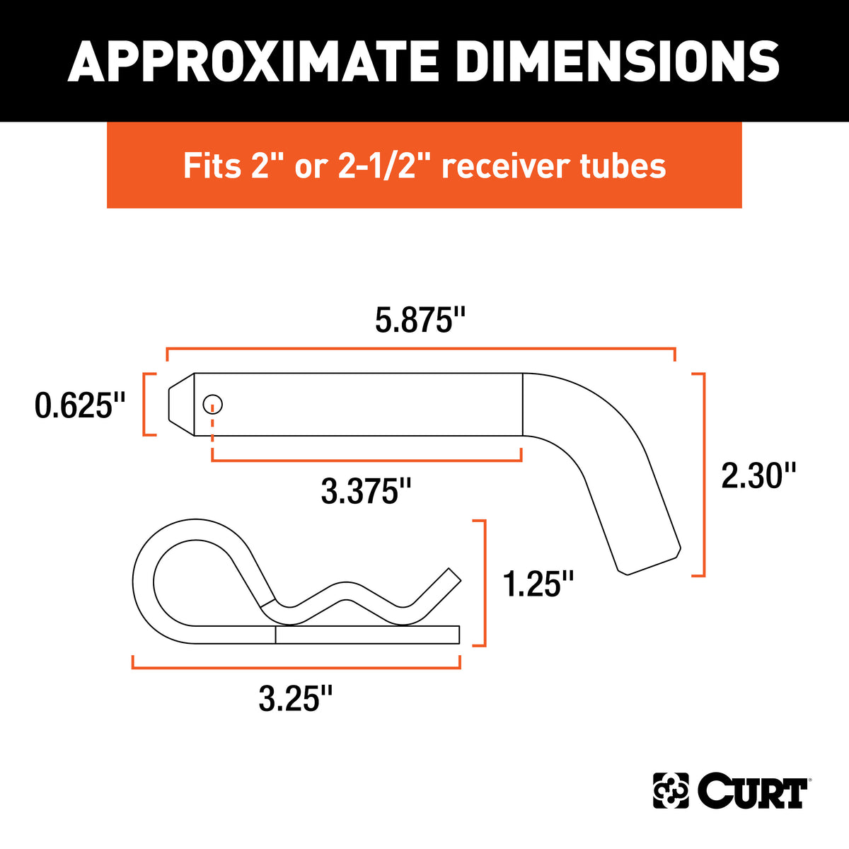 CURT 21580 Trailer Hitch Pin & Clip, 5/8-Inch Diameter, Fits 2 or 2-1/2-Inch Receiver
