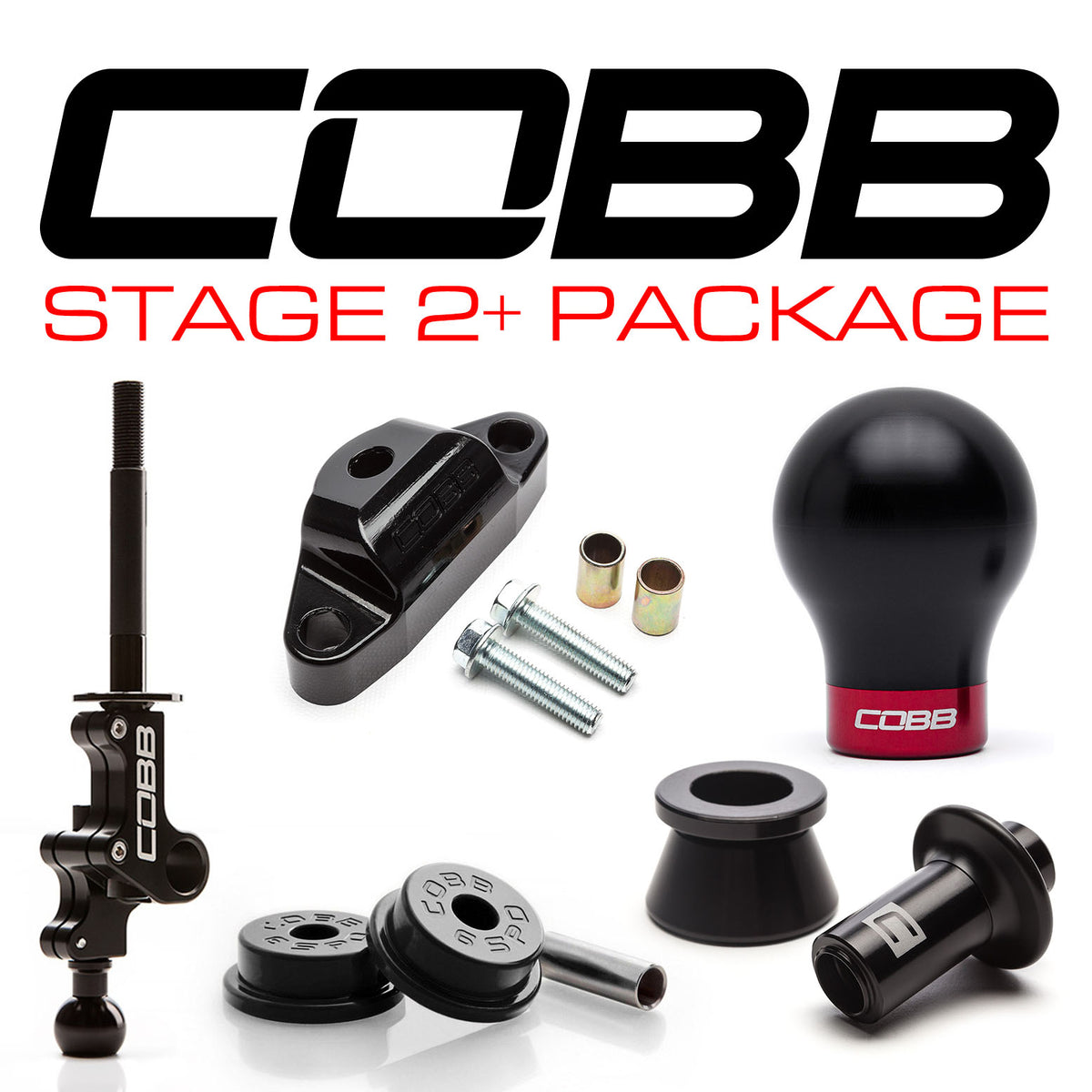 Cobb Subaru STI 6MT Stage 2+ Drivetrain Package w/Weighted Black Knob + Race Red Lockout - 215X02P-WK-BK-RDBK