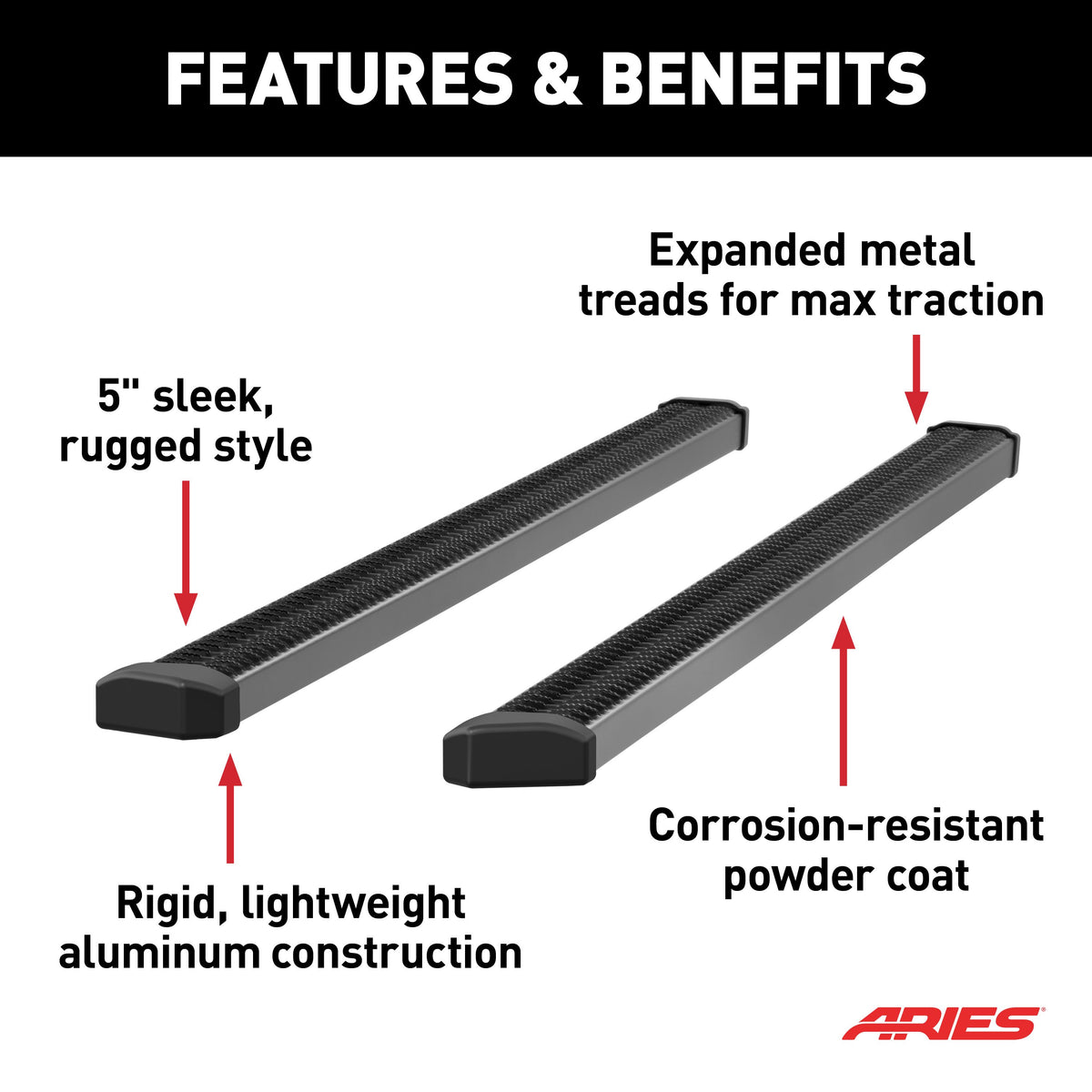 ARIES 216088 SlimGrip 5" x 88" Black Aluminum Running Boards (No Brackets)