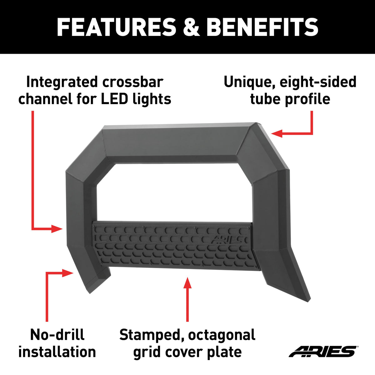 ARIES 2164003 AdvantEDGE Black Aluminum Truck Bull Bar, Select Chevrolet Silverado, GMC Sierra 2500, 3500 HD