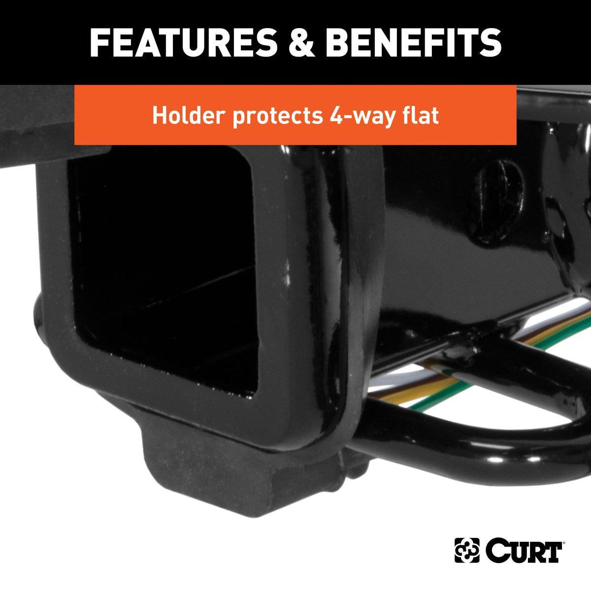 CURT 21728 Rubber Trailer Hitch Cover with 4-Way Flat Wiring Holder, Fits 2-Inch Receiver