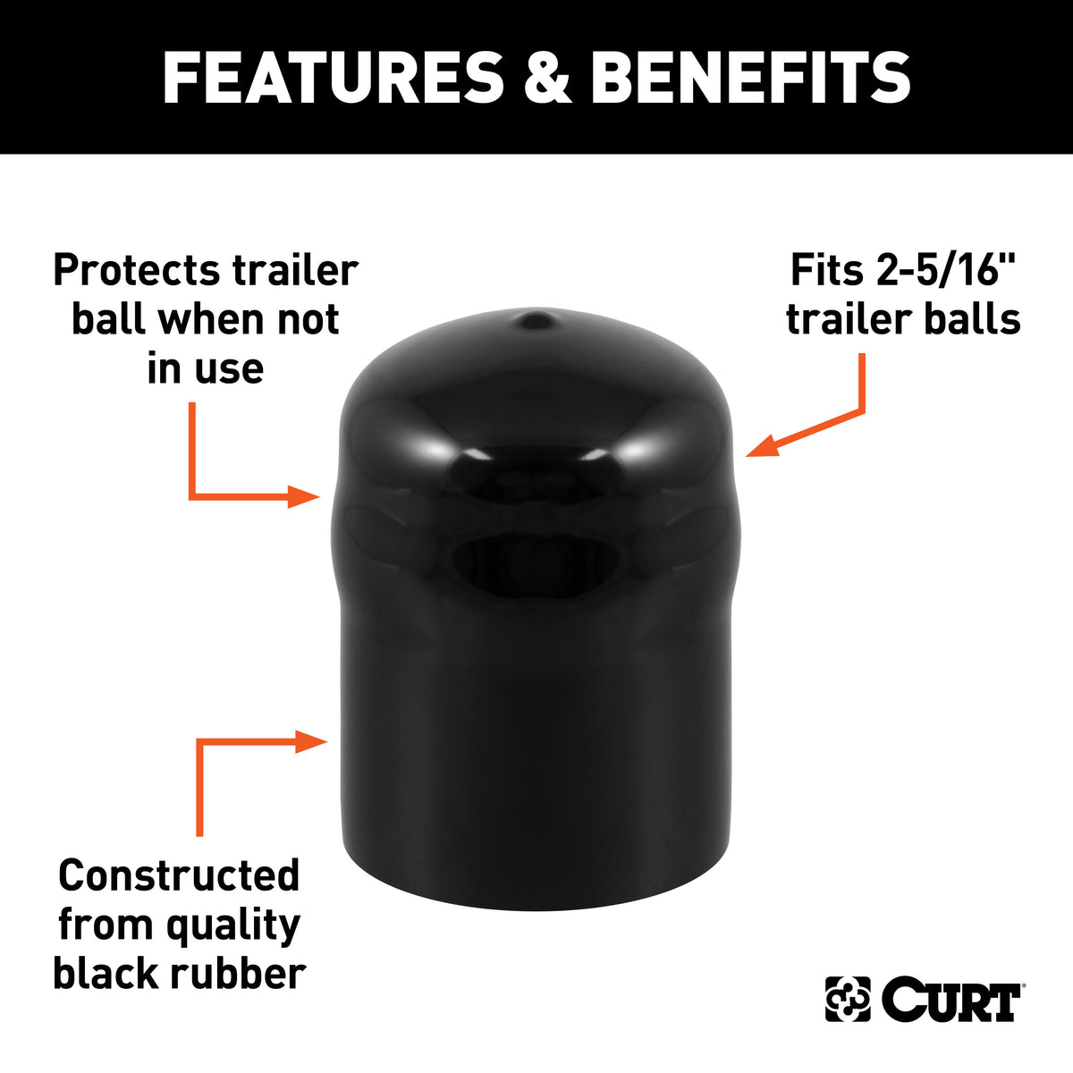 CURT 21810 Black Rubber Trailer Hitch Ball Cover, 2-5/16-Inch Diameter