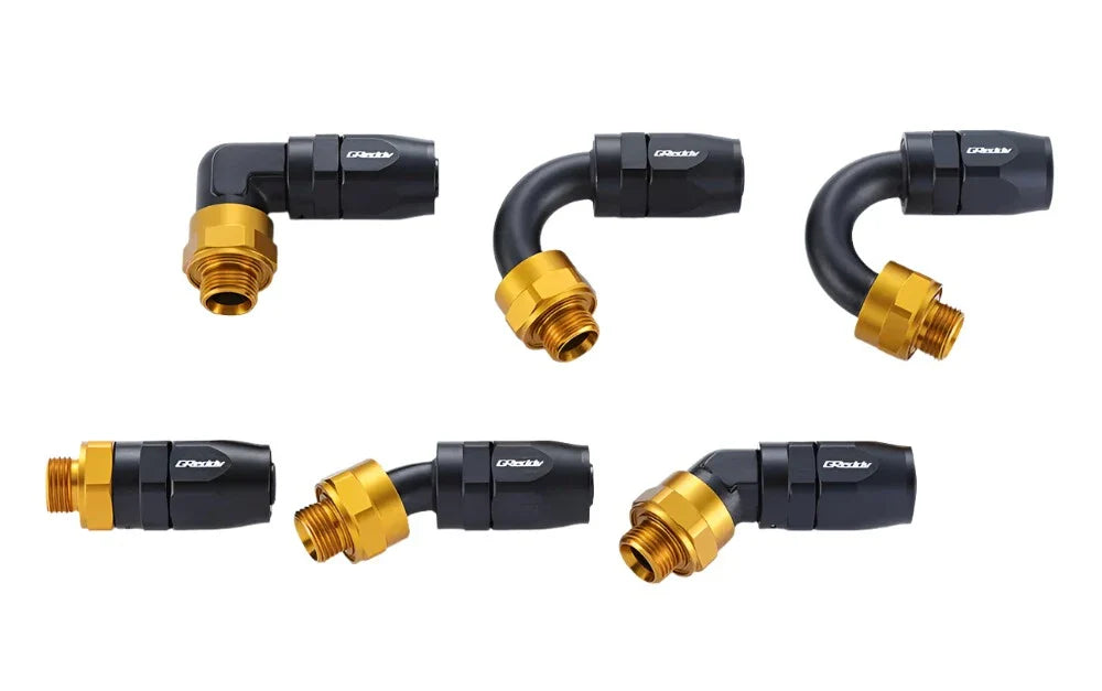 GReddy - GReddy low-profile proprietary M18 x P1.5 O-ring direct -10 male Swivel Hose End(s) - Black / Gold anodized - 12402154