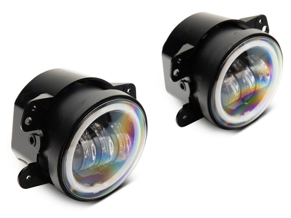 Raxiom 07-18 Jeep Wrangler JK Axial Series Halo LED Fog Lights- Amber - J141994 for 2007-2018 Jeep Wrangler - front view