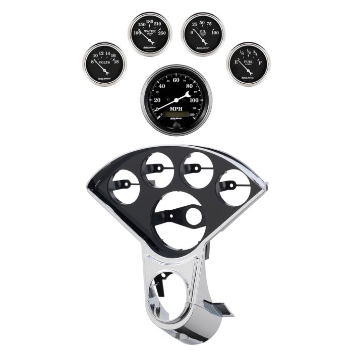Autometer Old Tyme Black Direct Fit Dash Kit 55-56 Chevrolet (1 x 3-3/8in. / 4 x 2-1/16in.) - 2207-07