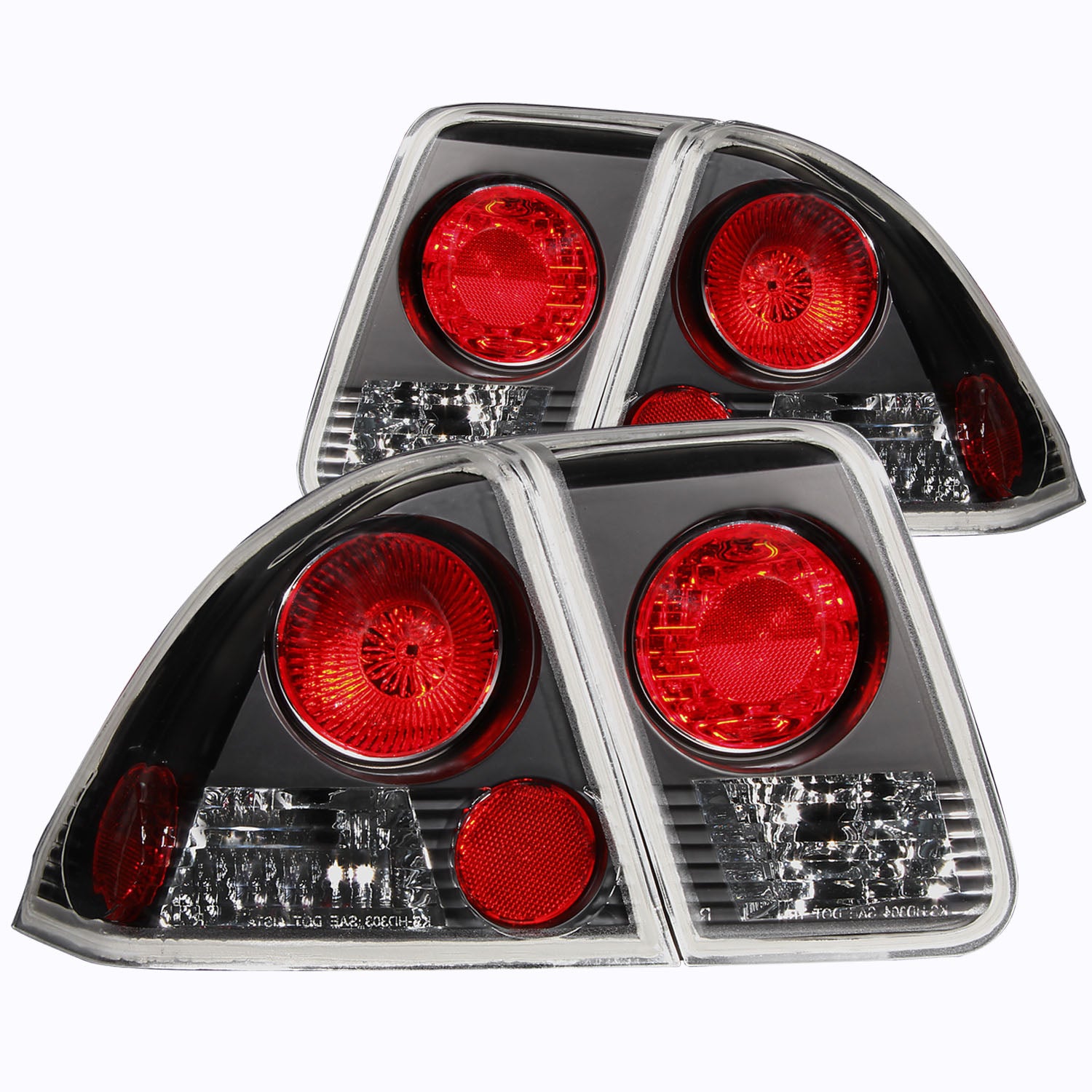 ANZO 2001-2004 Honda Civic Taillights Black - 221048 for 2001-2005 Honda Civic - front view