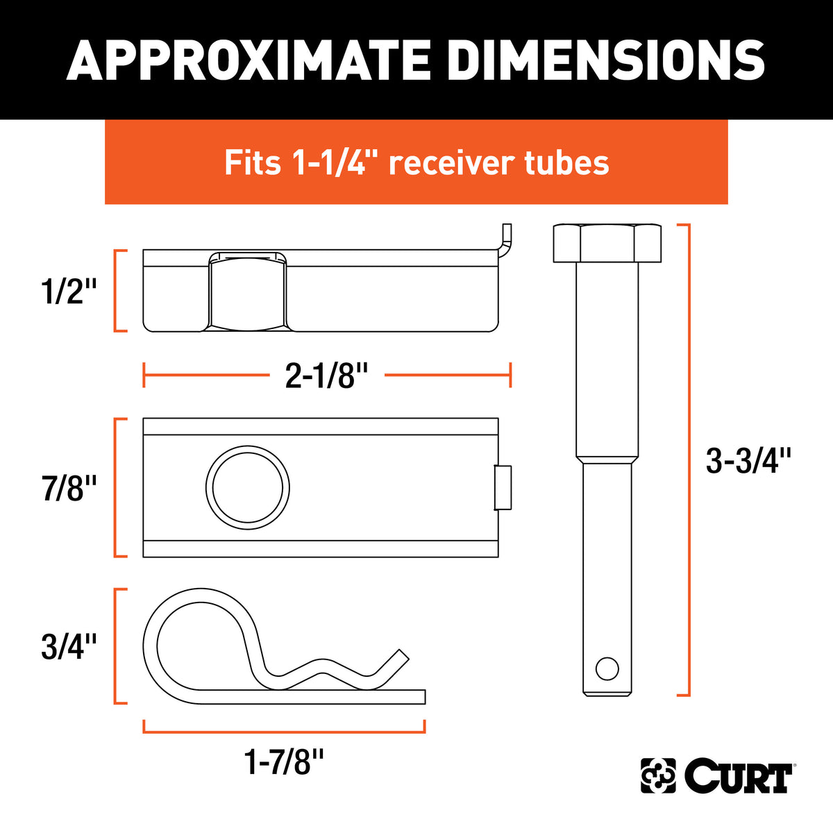 CURT 22315 Anti-Rattle Hitch Pin Shim Device, Fits 1-1/4-Inch Receiver, 1/2-In Hole