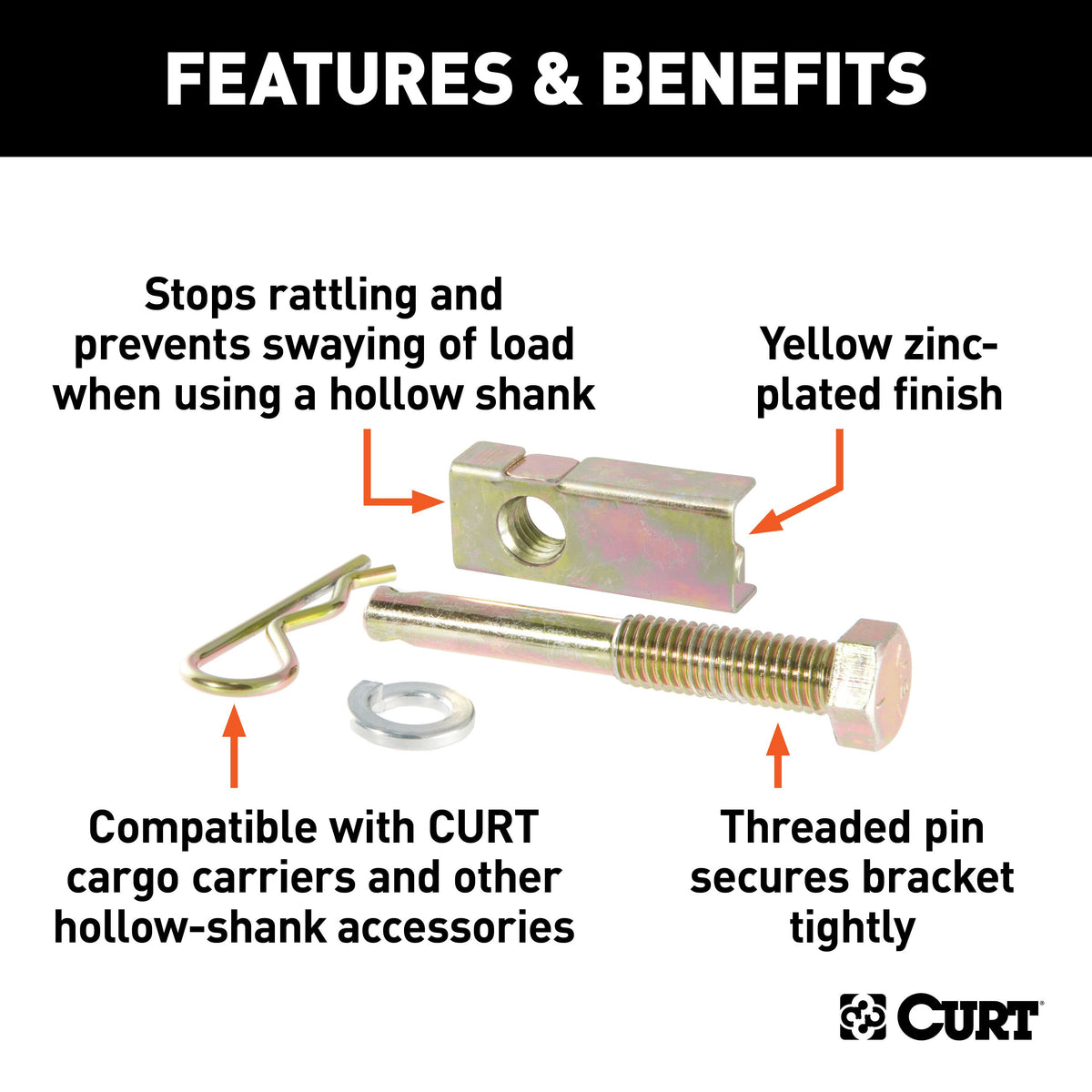 CURT 22315 Anti-Rattle Hitch Pin Shim Device, Fits 1-1/4-Inch Receiver, 1/2-In Hole