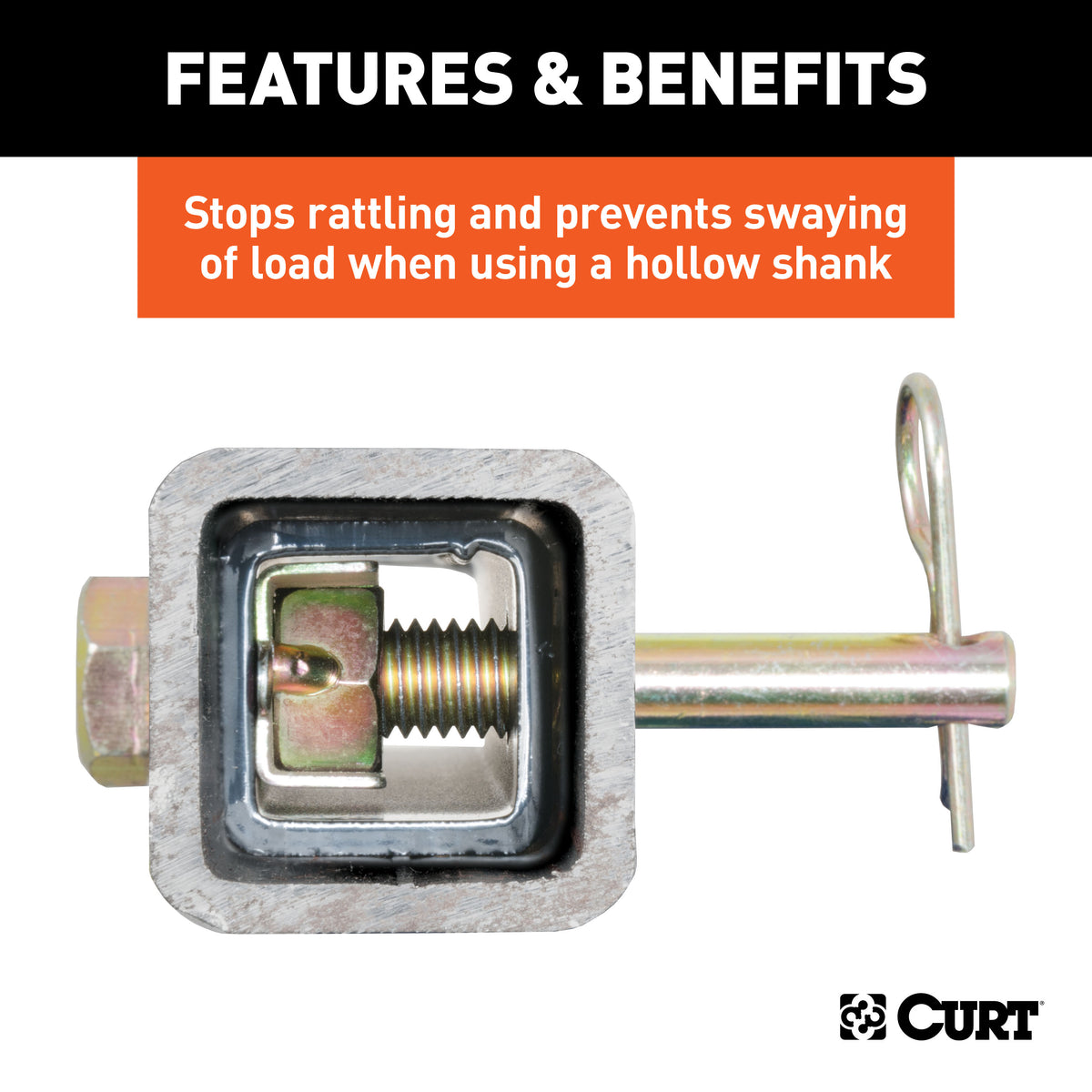 CURT 22315 Anti-Rattle Hitch Pin Shim Device, Fits 1-1/4-Inch Receiver, 1/2-In Hole