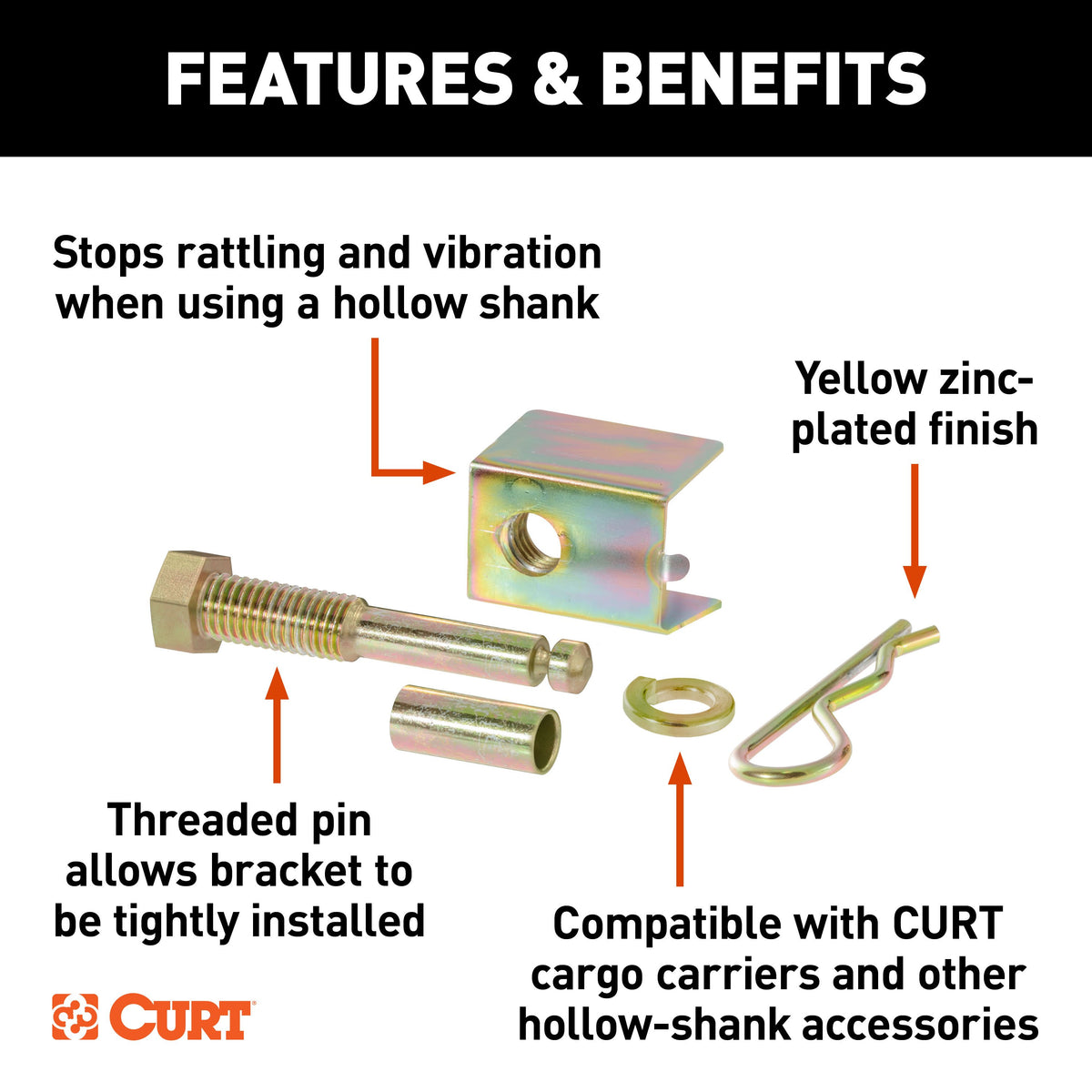 CURT 22323 Anti-Rattle Hitch Pin Shim Device, Fits 2-Inch Receiver, 5/8-In Hole