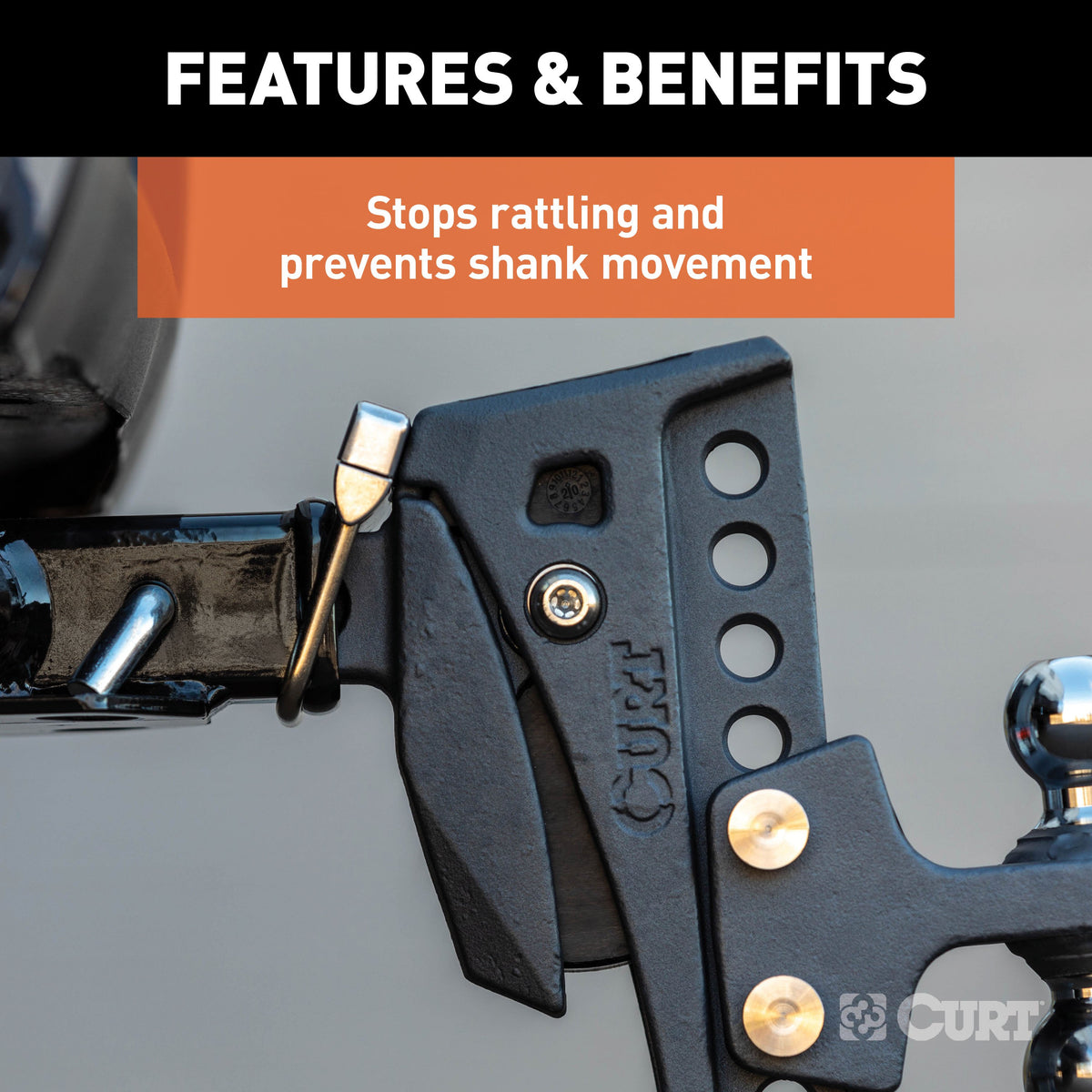 CURT 22325 No-Tool Anti-Rattle Hitch Clamp Tightener for 2-Inch Receiver, Hollow or Solid Shanks
