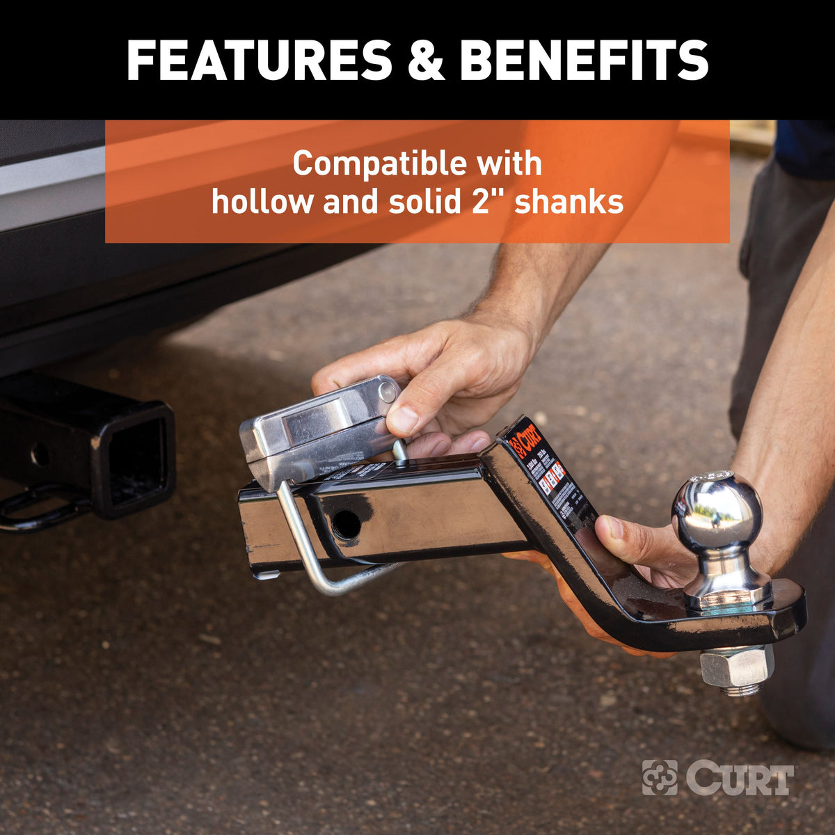 CURT 22325 No-Tool Anti-Rattle Hitch Clamp Tightener for 2-Inch Receiver, Hollow or Solid Shanks