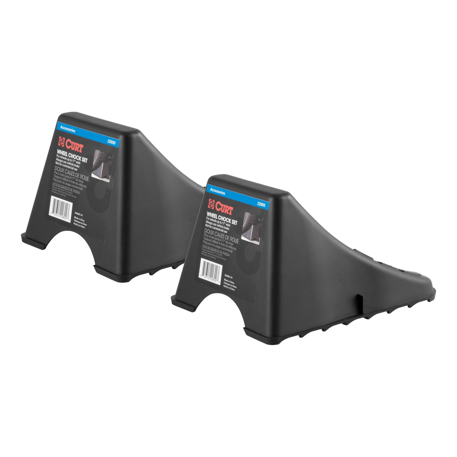 CURT 22800 Black Plastic Wheel Chocks, Vehicle, Trailer, Truck, RV, 2-Pack