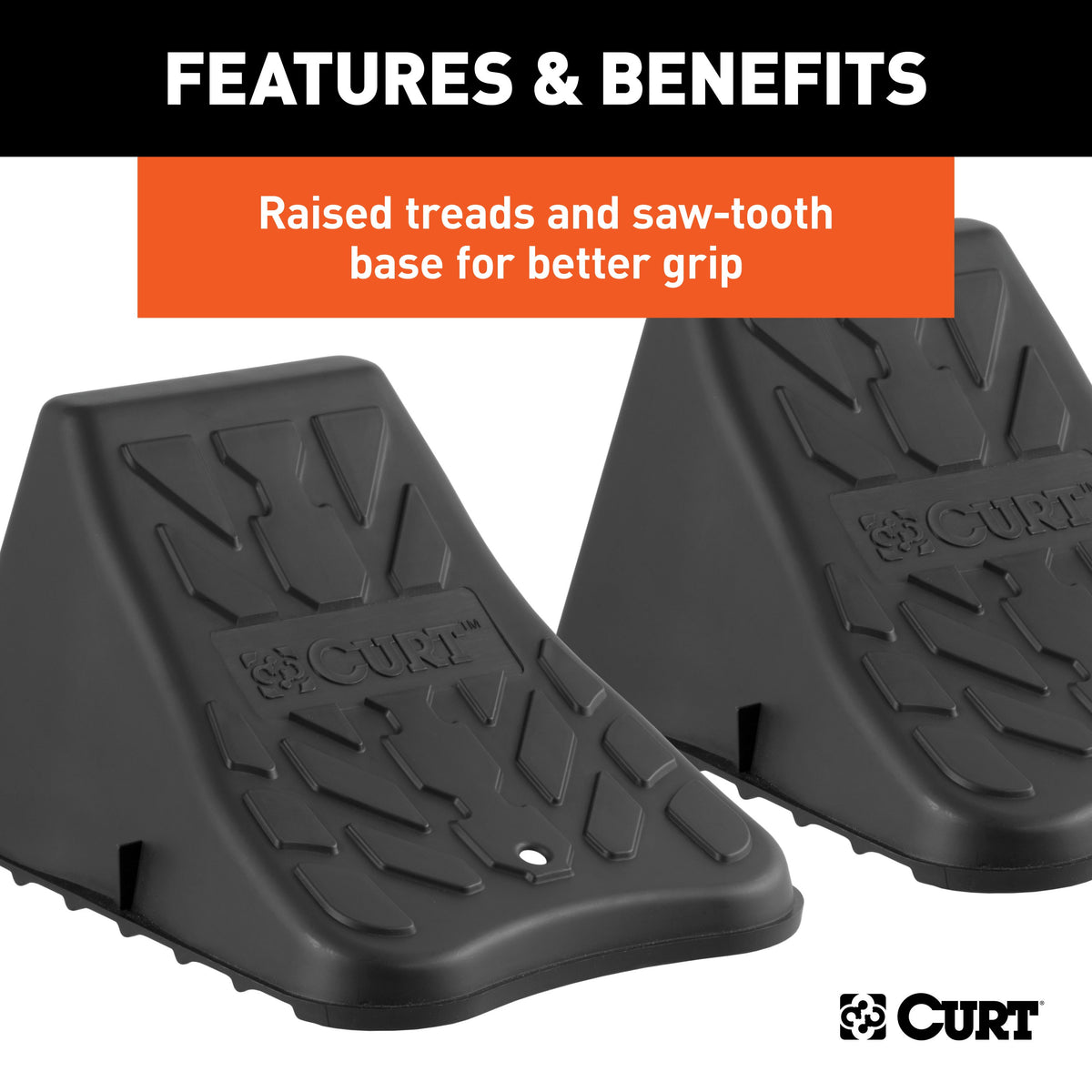 CURT 22800 Black Plastic Wheel Chocks, Vehicle, Trailer, Truck, RV, 2-Pack