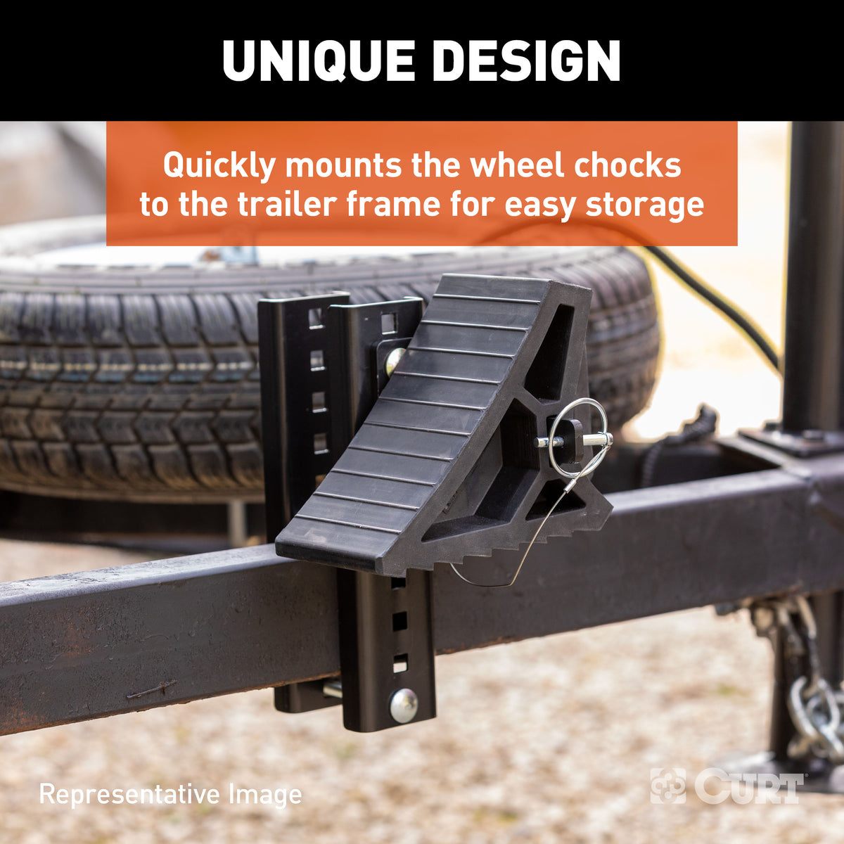 CURT 22803 HD Wheel Chock with Mounting Bracket