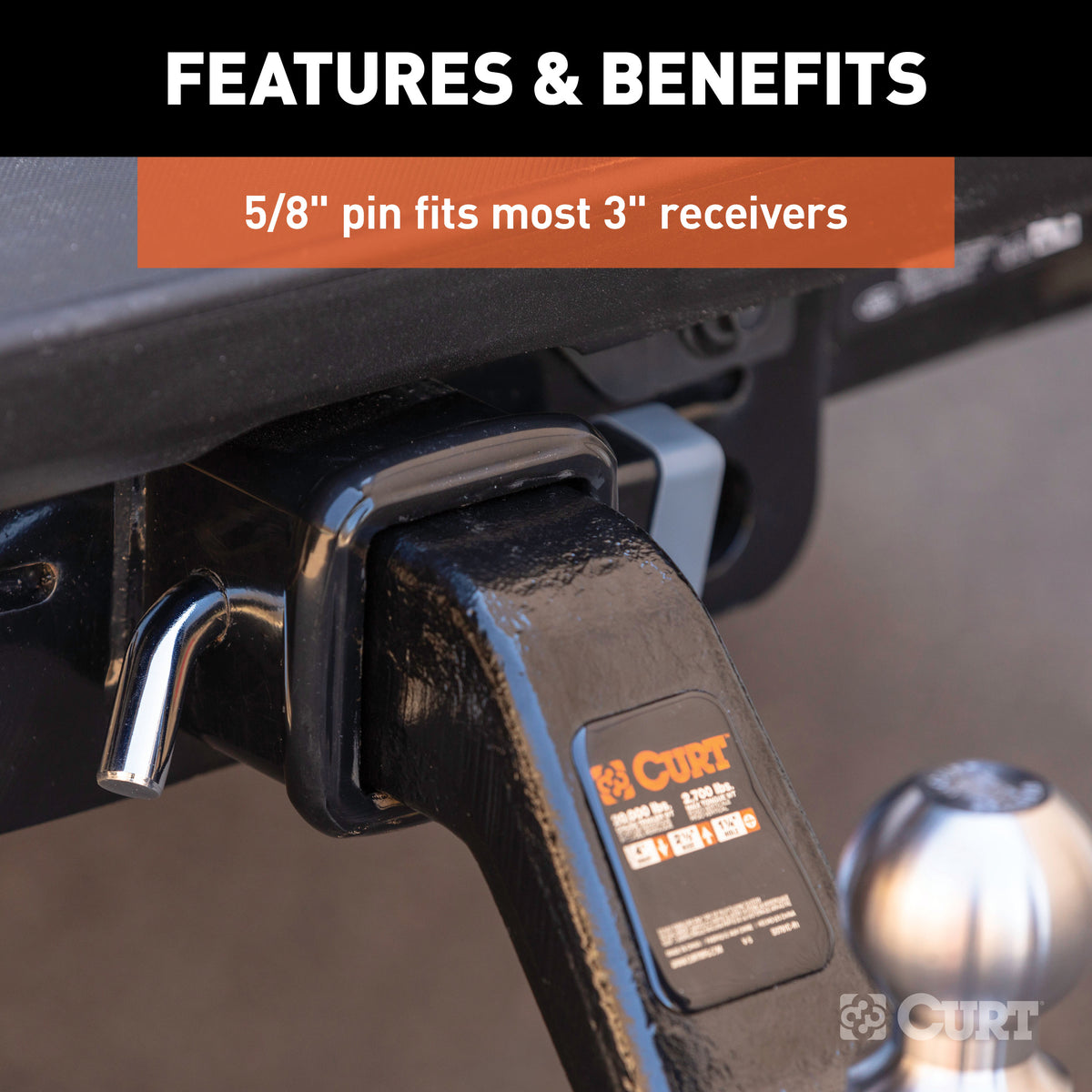 CURT 23021-KA Trailer Hitch Lock, 5/8-Inch Pin Diameter, Fits 2, 2-1/2 or 3-Inch Receiver, Keyed Alike