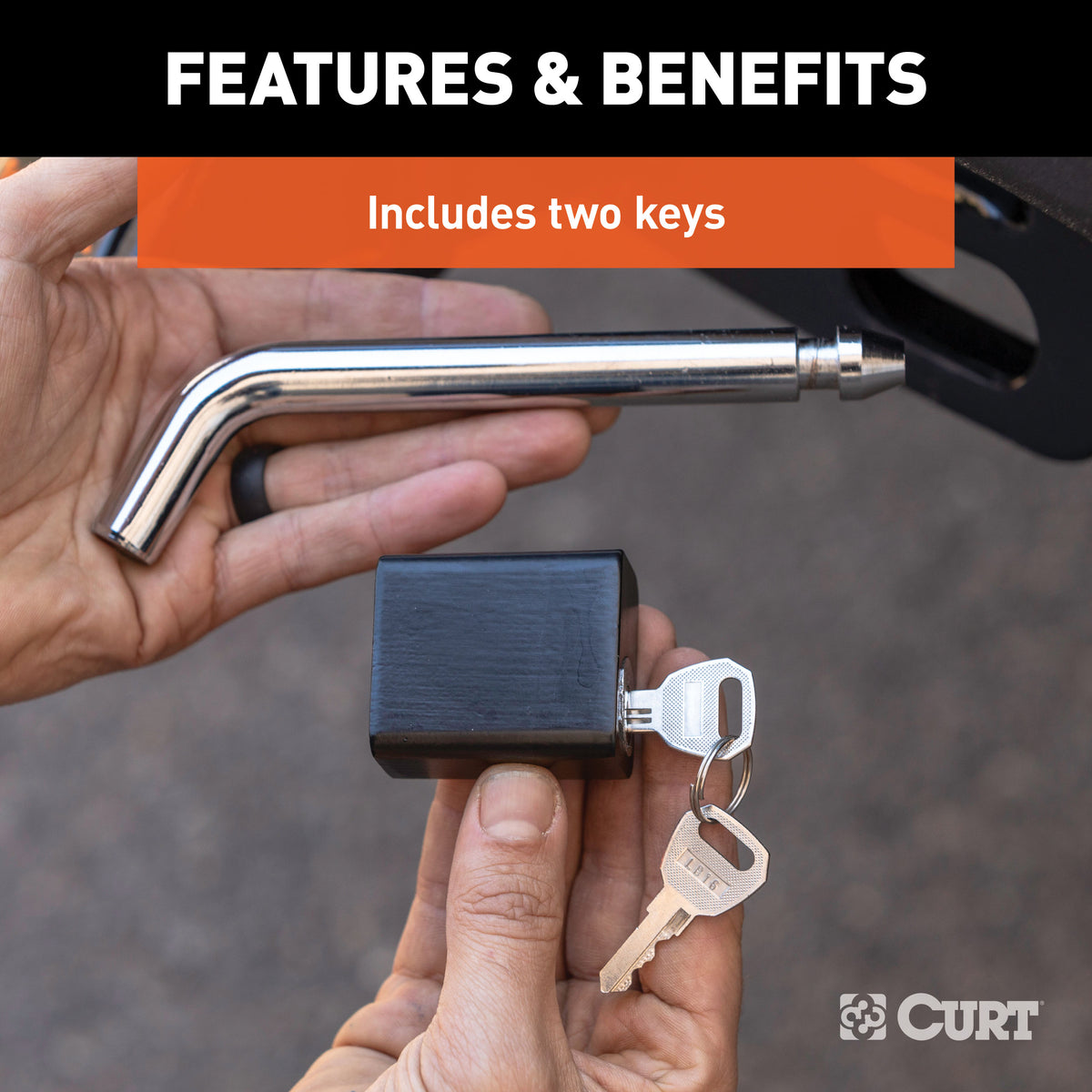 CURT 23021-KA Trailer Hitch Lock, 5/8-Inch Pin Diameter, Fits 2, 2-1/2 or 3-Inch Receiver, Keyed Alike