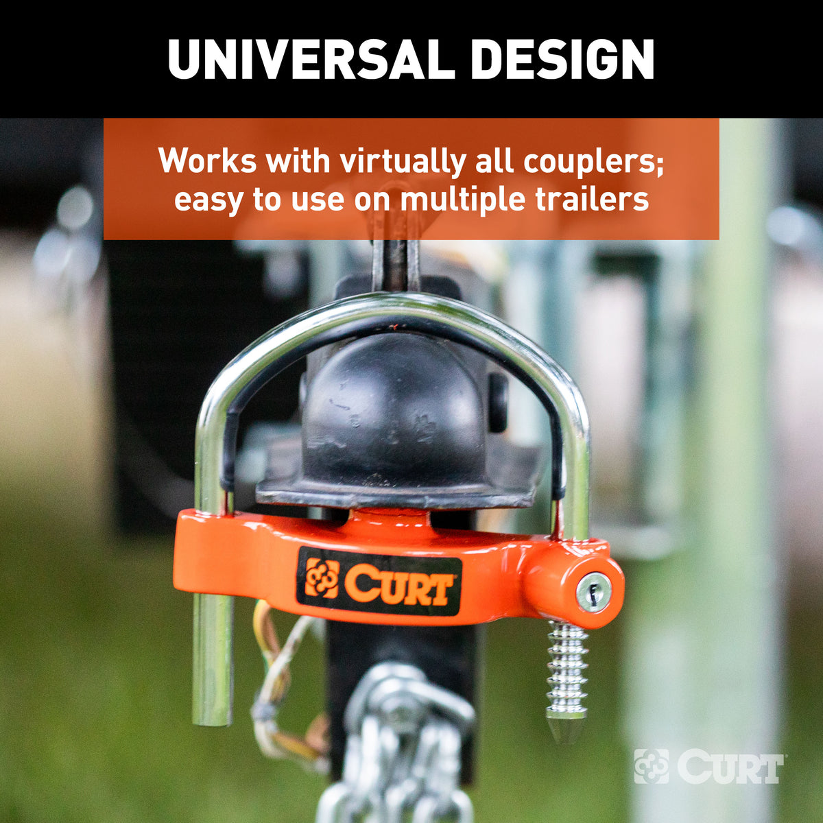 CURT 23090-KA Universal Trailer Coupler Lock, Bright Orange, Fits Couplers with 1-7/8", 2" or 2-5/16" Ball Diameter, Keyed Alike