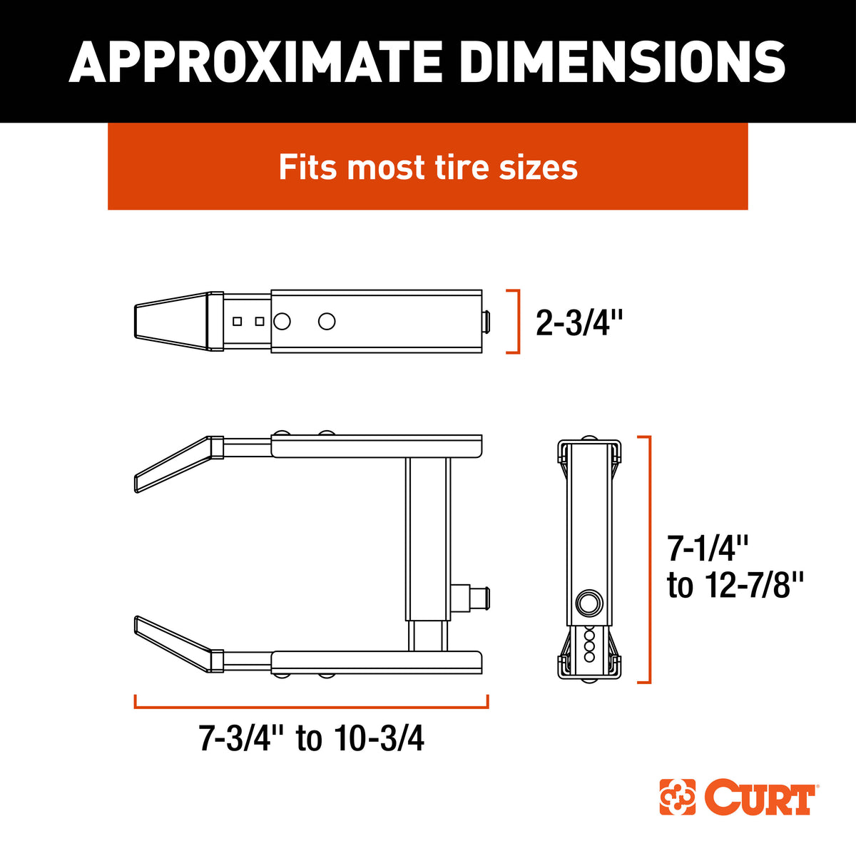 CURT 23176 Adjustable Trailer Wheel Lock, 16.5” x 6.5”-8 to 33" x 12-1/2"/R15