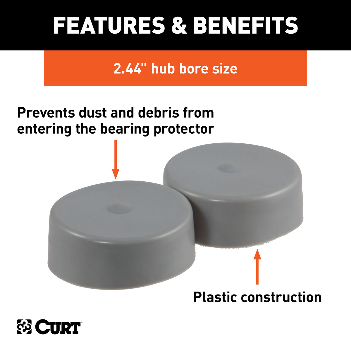 CURT 23244 2.44-Inch Trailer Wheel Bearing Protector Dust Covers, 2-Pack