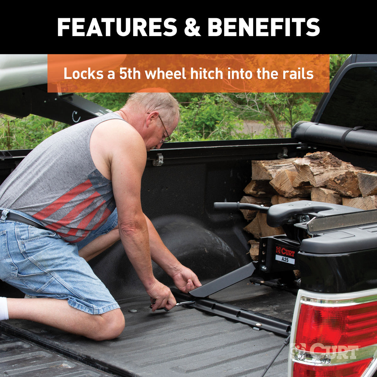 CURT 23256 5th Wheel Base Rail Lock, 1/2-Inch Pin Diameter, Fits All Industry-Standard Rails