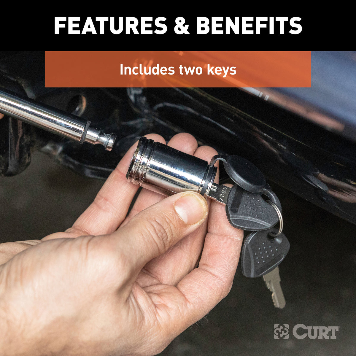 CURT 23501 Trailer Hitch Lock, 1/2-Inch Pin Diameter, Fits 1-1/4-Inch Receiver