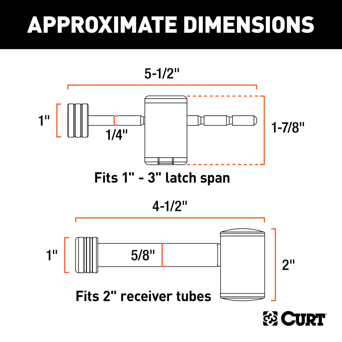 CURT 23505 Right-Angle Trailer Lock Set, 5/8-Inch Pin for 2-Inch Receiver, 1/4 x 3-Inch Coupler Span
