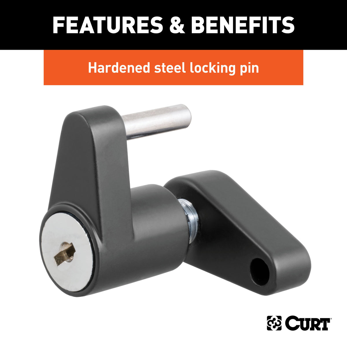 CURT 23521 Black Trailer Tongue Coupler Lock, 1/4-Inch Pin Diameter, Up to 3/4-Inch Span