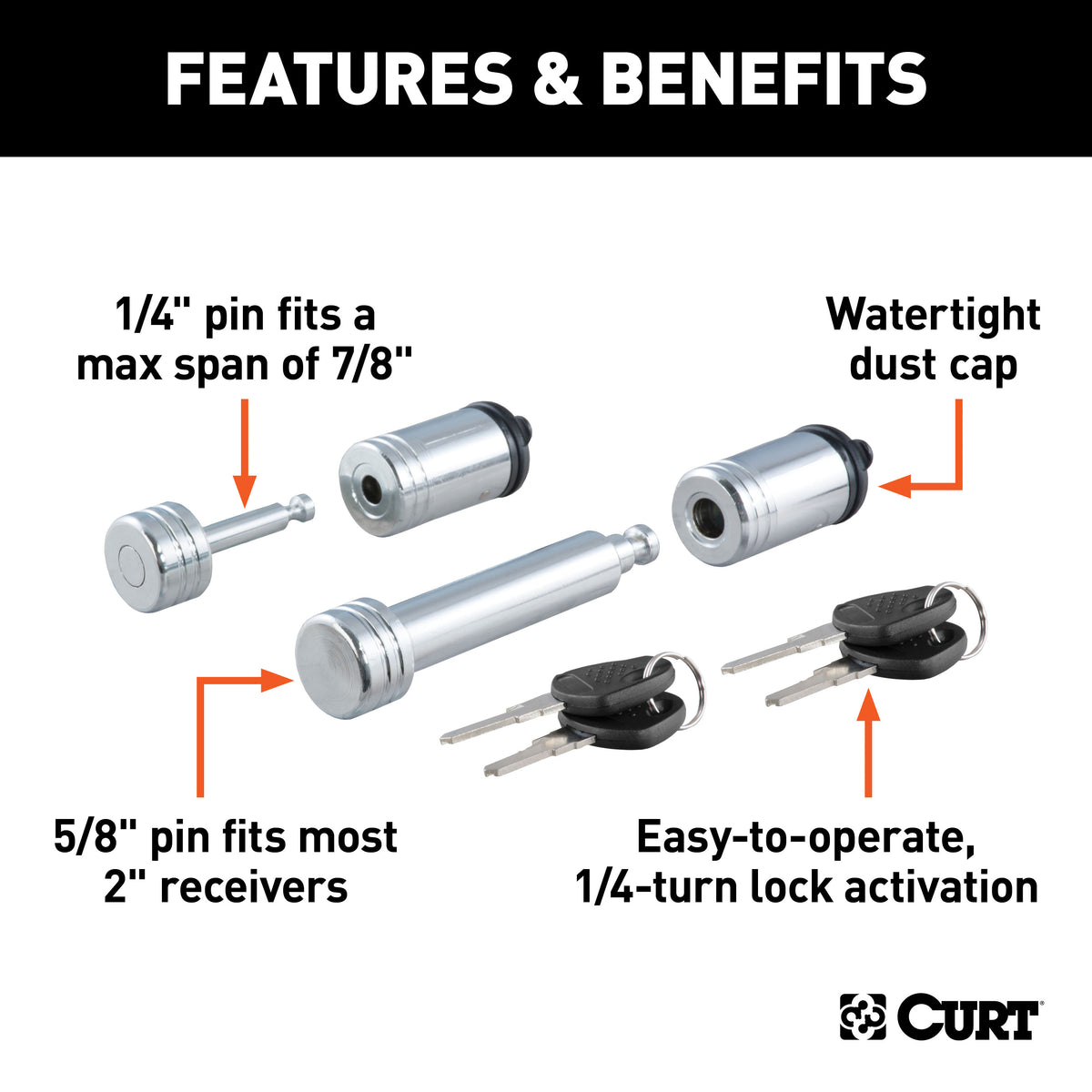 CURT 23526 Trailer Lock Set for 2-Inch Receiver, 7/8-Inch Coupler Latch Span