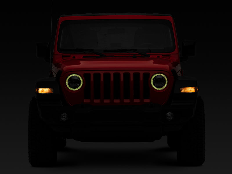 Raxiom 18-22 Jeep Wrangler JL/JT Axial 9-Inch LED Headlights w/RGB Halo- Blk Housing (Clear Lens) - J142668