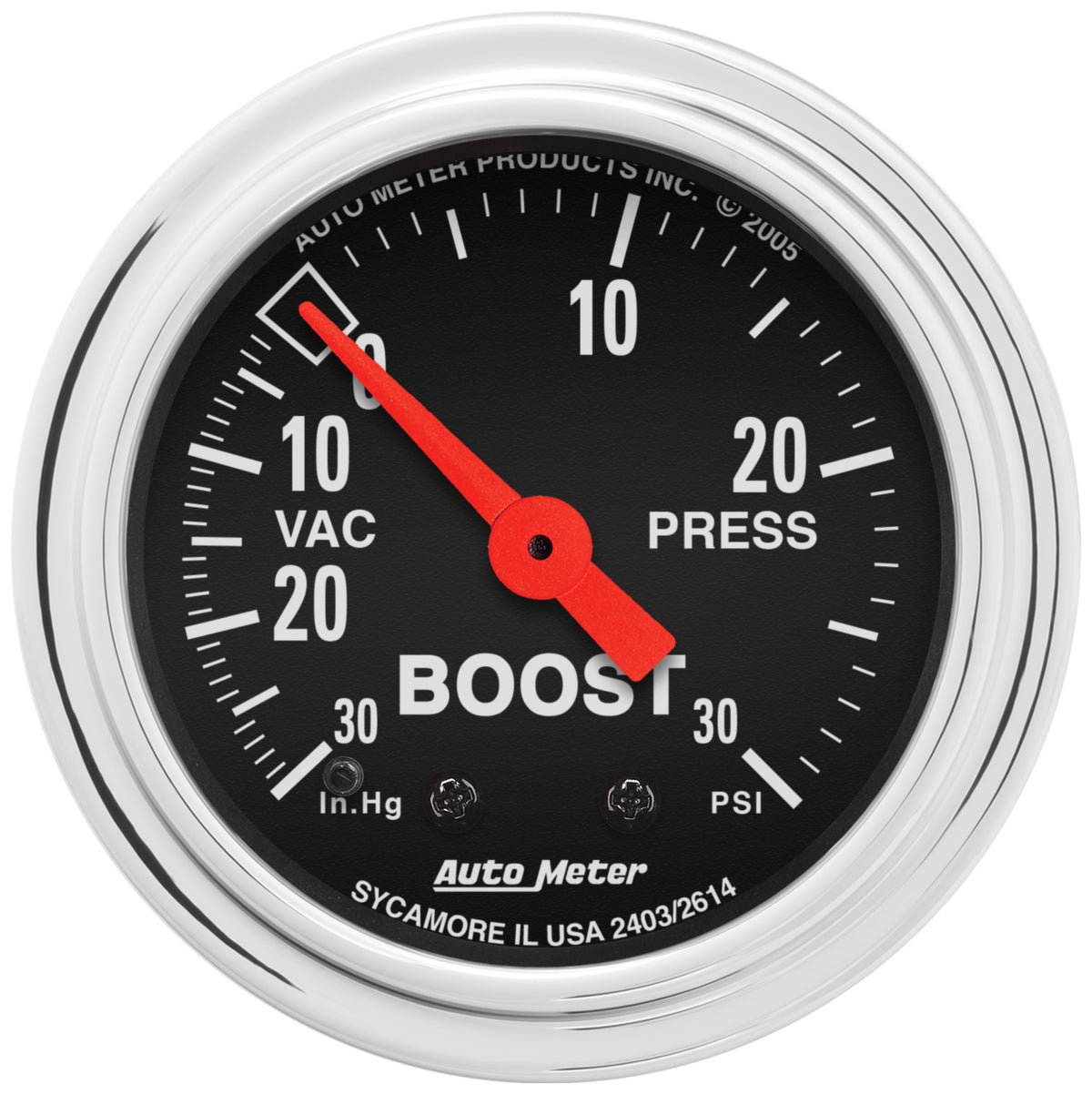 AutoMeter Gauge Vac/Boost 2-1/16in. 30Inhg-30PSI Mechanical Traditional Chrome - 2403