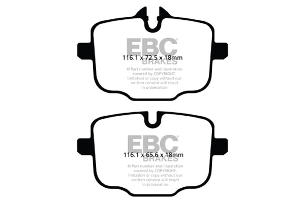EBC 10+ BMW 535i 3.0 Turbo (F10) Greenstuff Rear Brake Pads - DP22089 for 2011-2023 BMW 5 Series - front view