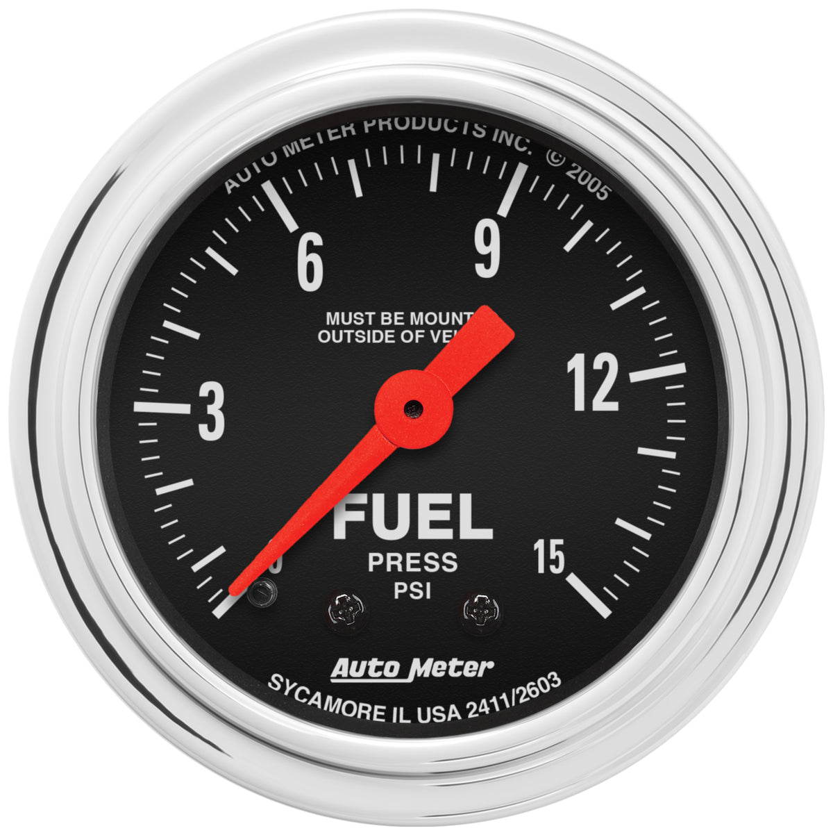 AutoMeter Gauge Fuel Pressure 2-1/16in. 15PSI Mechanical Traditional Chrome - 2411