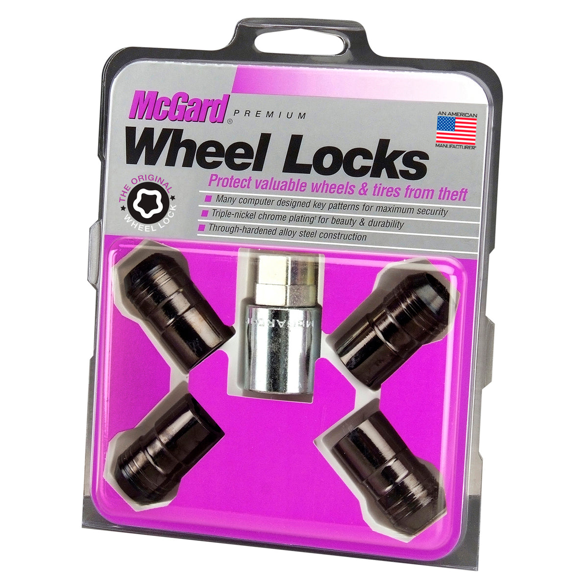 McGard Wheel Lock Nut Set - 4pk. (Cone Seat) M14X1.5 / 21mm & 22mm Dual Hex / 1.639in. L - Black - 24216