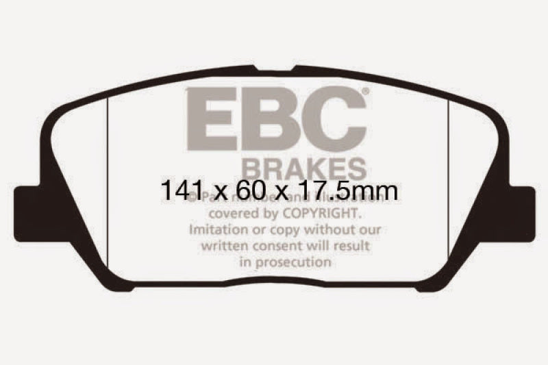 EBC 12-15 Hyundai Veloster 1.6 Turbo Greenstuff Front Brake Pads - DP22172 for 2012-2017 Hyundai Veloster - angle view