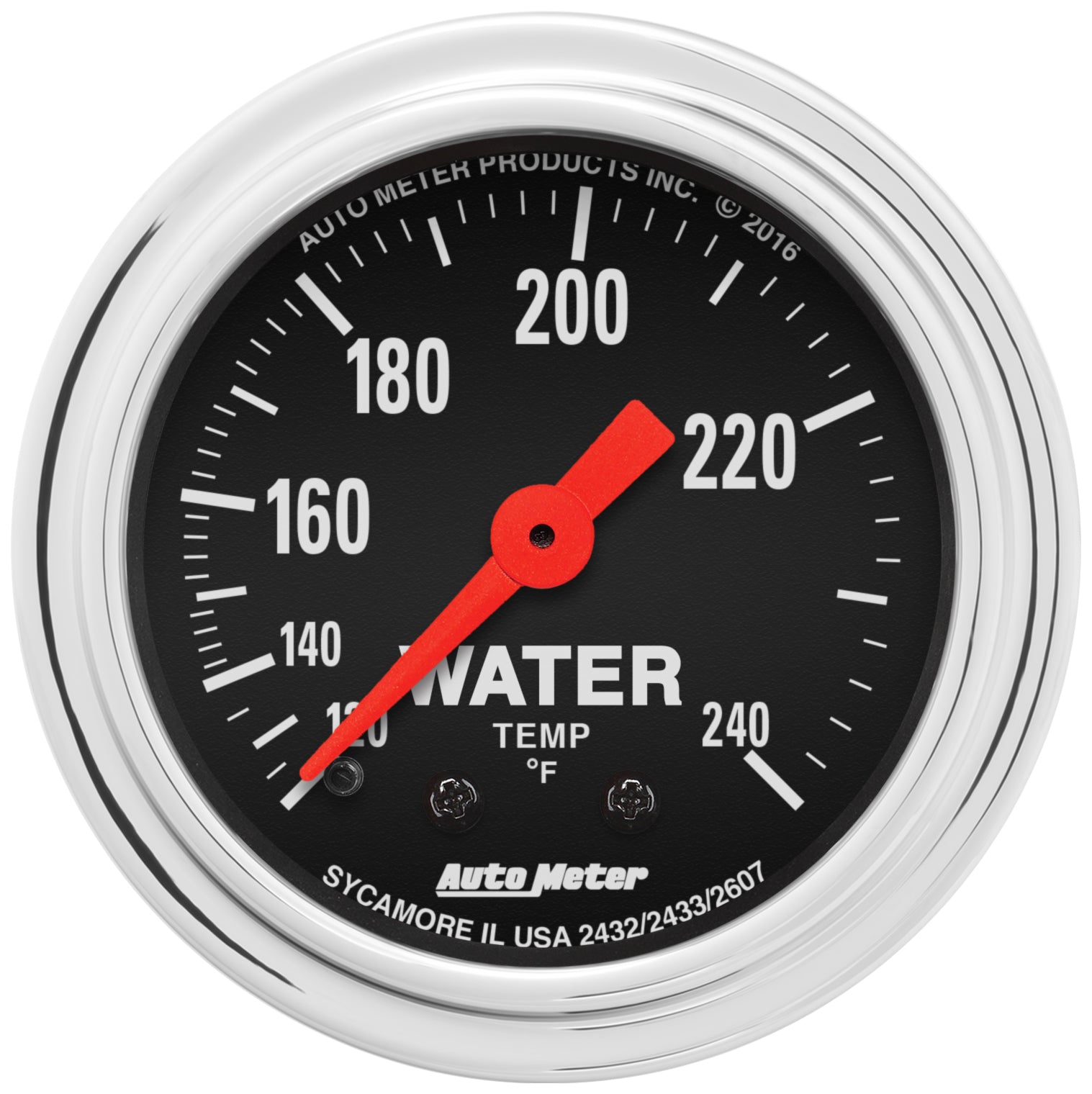 AutoMeter Gauge Water Temp 2-1/16in. 120-240 Deg. F Mechanical 12ft. Traditional Chrome - 2433