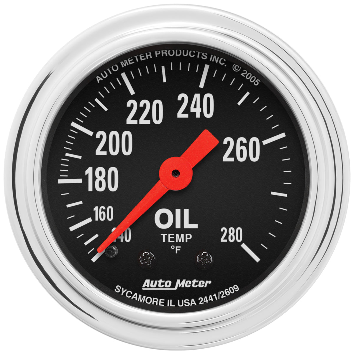 Autometer Traditional Chrome 2-1/16in 140-280 Deg F Mechanical Oil Temp Gauge - 2441