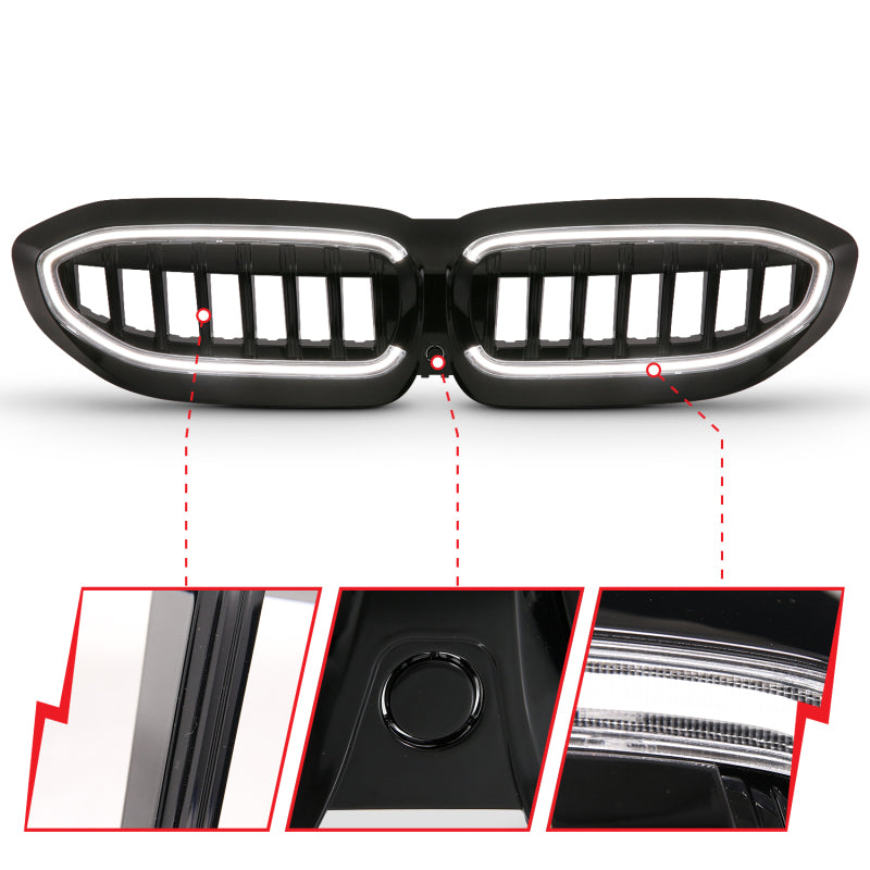 Anzo 19-22 BMW 3 Series Black Housing Full LED Front Grille w/ Initiation &amp; Running Light - 901027