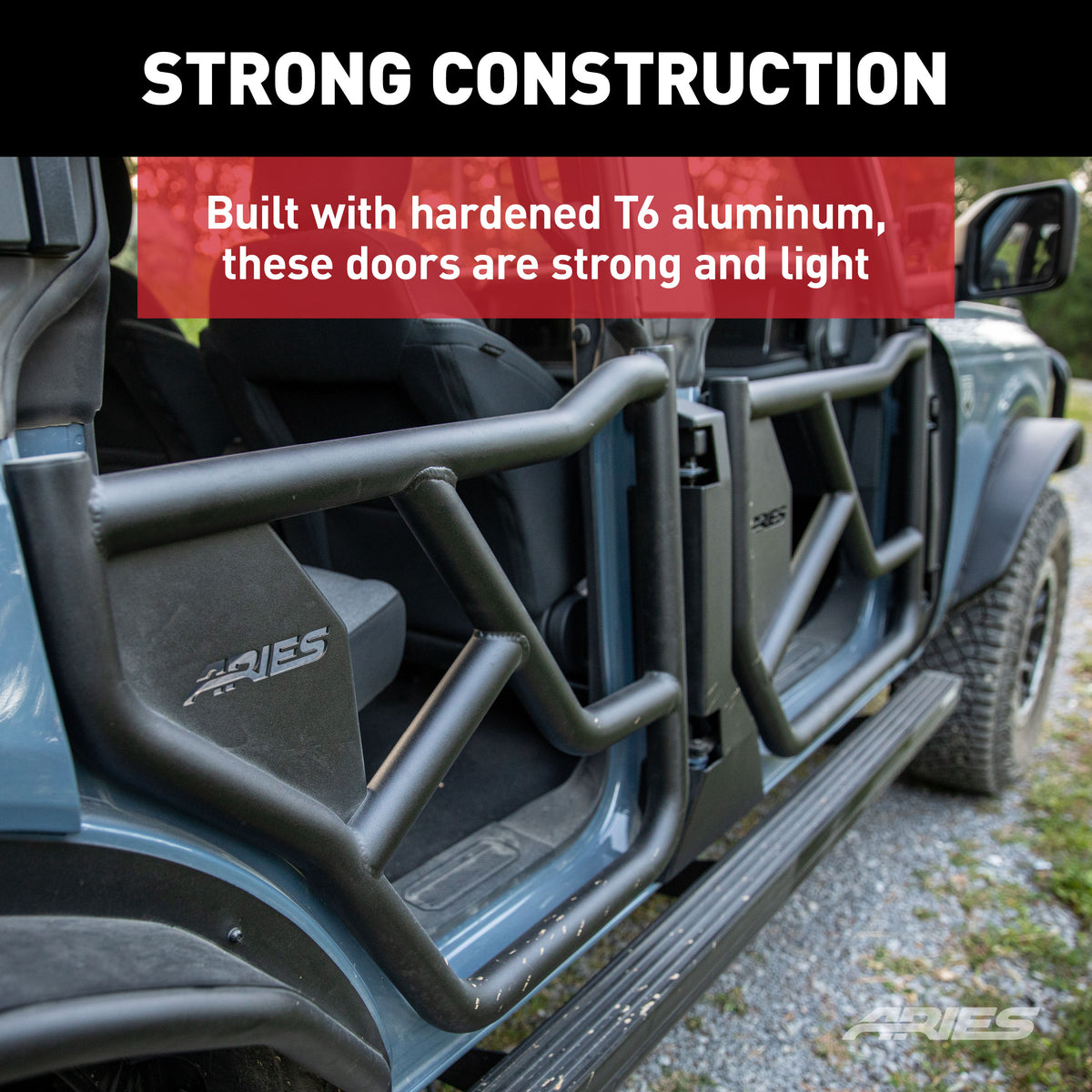 ARIES 2500250 Rear Black Aluminum Tube Doors for Ford Bronco 4-Door