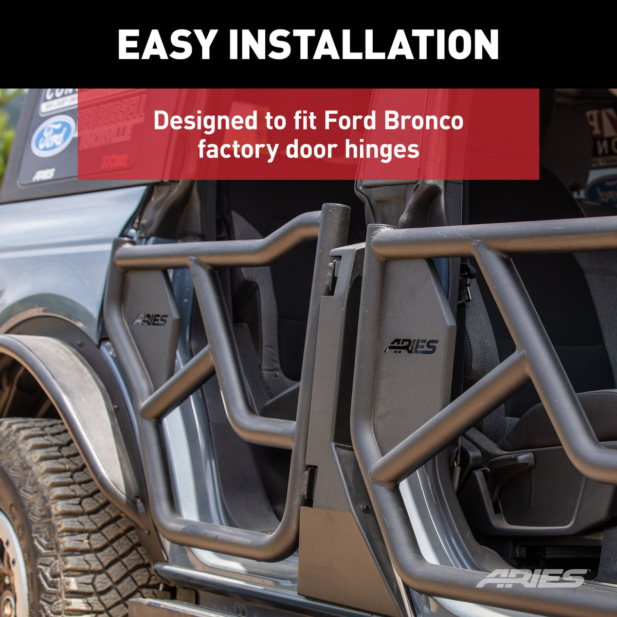 ARIES 2500250 Rear Black Aluminum Tube Doors for Ford Bronco 4-Door