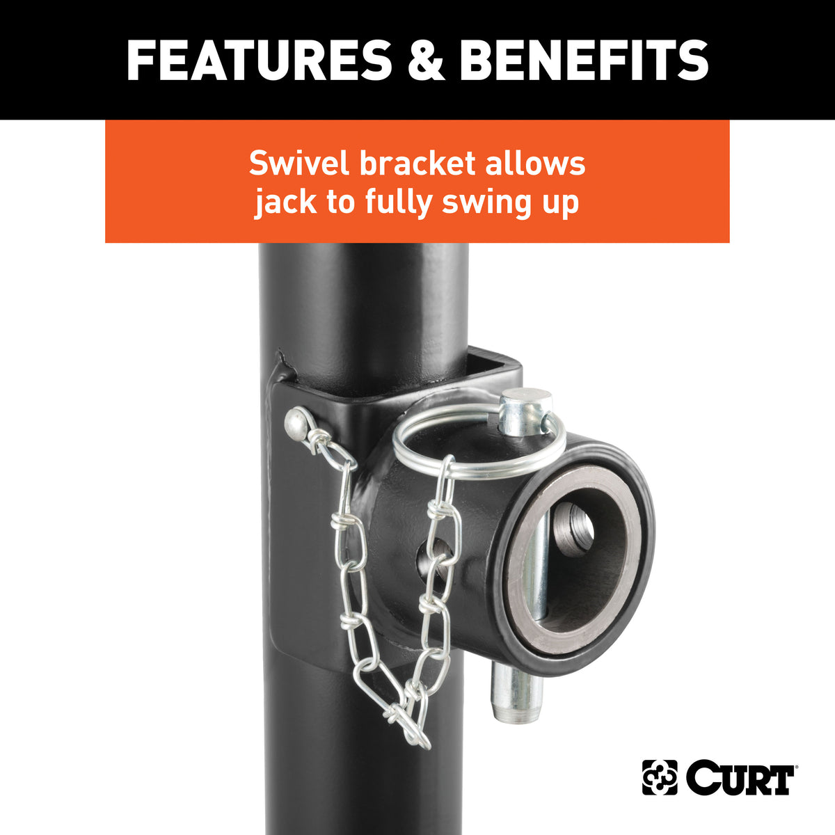 CURT 25005 Weld-On Pipe-Mount Swivel Trailer Tongue Jack, 5,000 lbs. Support Capacity, 15-1/2 Inches Vertical Travel