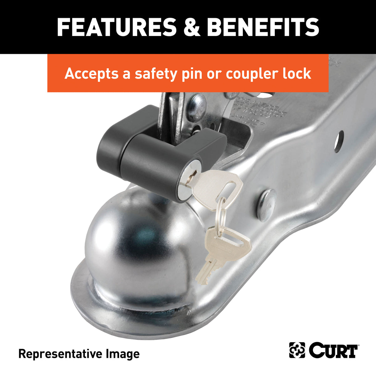 CURT 25105 Straight Tongue Trailer Coupler for 2-1/2-Inch Channel, 1-7/8-In Hitch Ball, 2,000 lbs