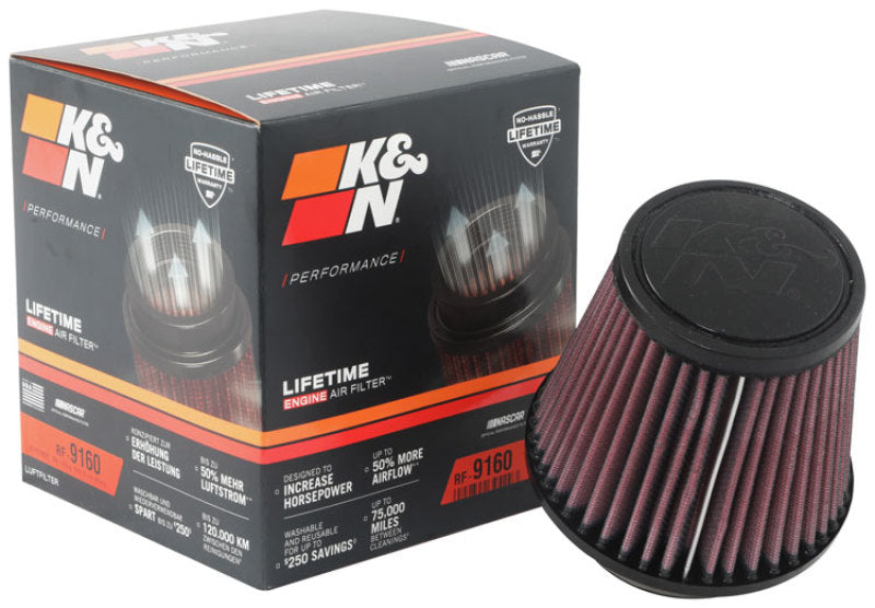 K&amp;N Universal Clamp-On Air Filter 3-1/8in FLG / 4-15/16in B / 3-1/2in T / 4-3/8in H - RF-9160
